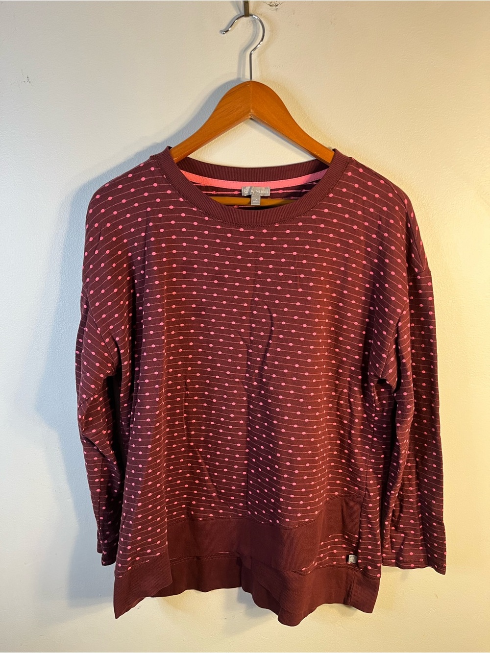 Talbots Burgundy Dot-Print Pullover Layered Sweatshirt 1X
